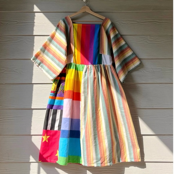 Rainbow&Vintage Fabric | Handmade Quilted Bandana Dress SKU 06052 Rainbow - Picture 2 of 10